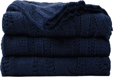 Navy Cable Knit Throw Blankets, Super Soft Warm Cozy Decorative Knitted Throw Blanket, Chair 50"x60"
