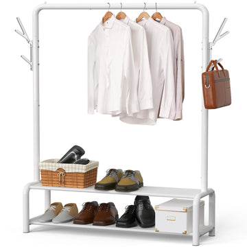 52" W Freestanding Closet Garment Rack with Shelves, White