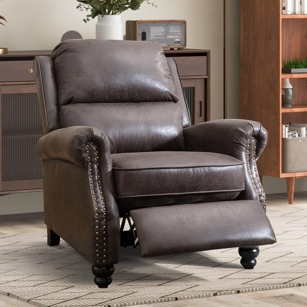 Pushback Recliner Chair Faux Leather Armchair Push Back Recliner with Rivet Decoration Single Sofa Accent Chair