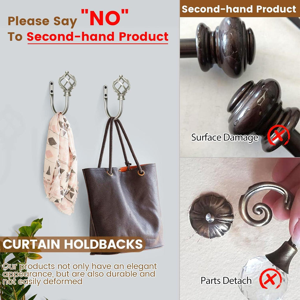 Decorative Curtain Drapery Holdbacks for Wall, Antique Silver Curtain Tiebacks Holders with Screws Wall Mounted for