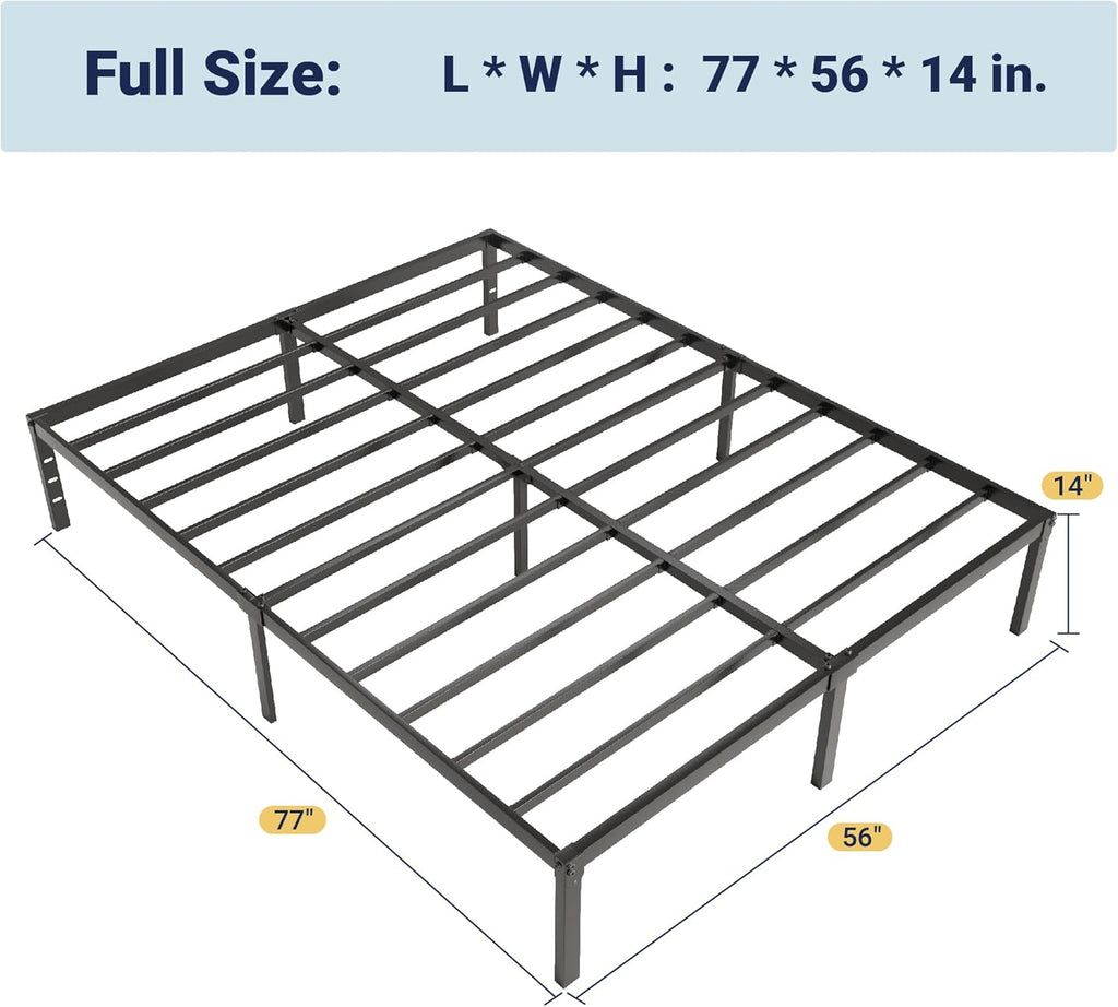 Full Bed Frame, 14 inch Metal Platform Beds with Storage Space, No Box Spring Needed and Easy Assembly, Black