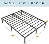 Full Bed Frame, 14 inch Metal Platform Beds with Storage Space, No Box Spring Needed and Easy Assembly, Black