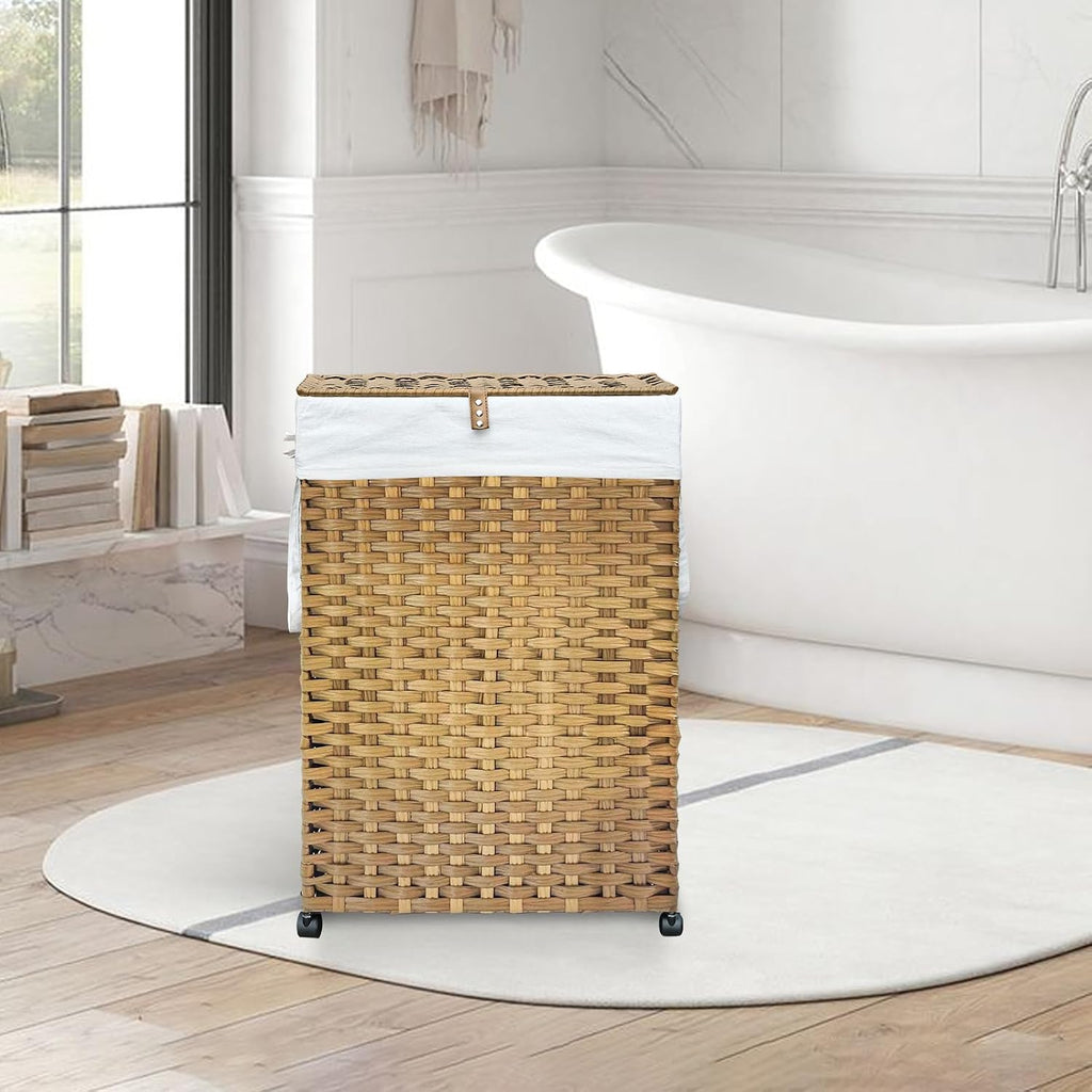 88L Slim Laundry Hamper with Wheels, 23.3 Gallon Rolling Laundry Basket with Lid, Tall and Narrow Laundry Hamper with
