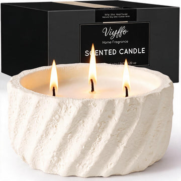 Large 20oz Fall Scented Candle - Creamy Vanilla, 3 Wick Non Toxic Soy Candles for Women, Matte Ivory White Ceramic