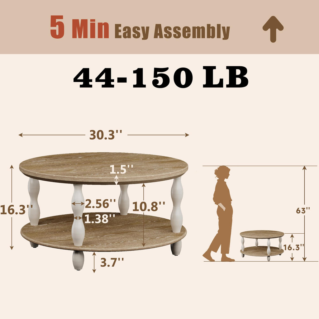 2-Tier Farmhouse Coffee Table, Round Coffee Tables