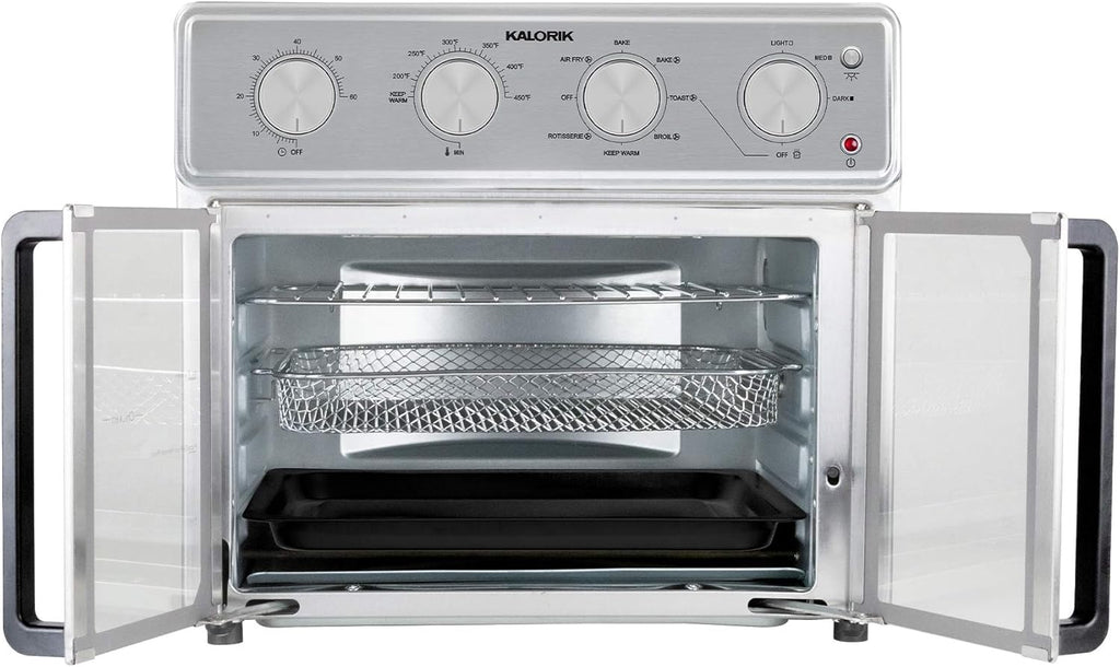 MAXX Air Fryer Oven, 26 Quart 9-in-1 Countertop Toaster Oven and Air Fryer Combo - Fry, Bake, Roast, Rotisserie, & More, Large Glass French Doors & 7 Accessories, 1700-Watts, Stainless Steel