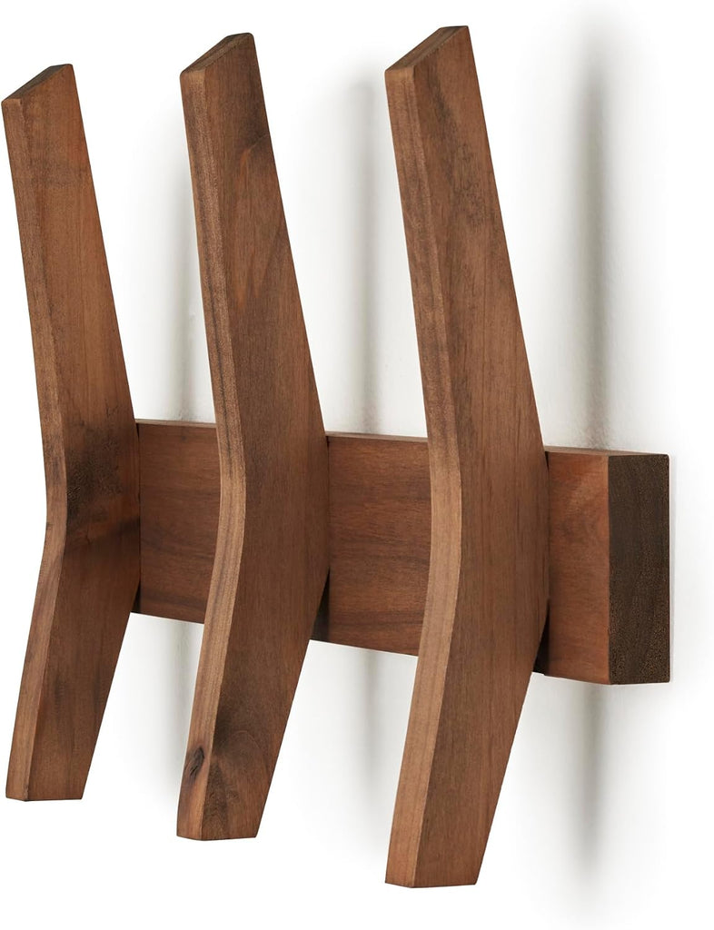24-Inch Mid Century Coat Rack with 5 Wooden Hooks, Farmhouse Style Hookrail , and More, Solid Wood, 9.5" H x 24" W x