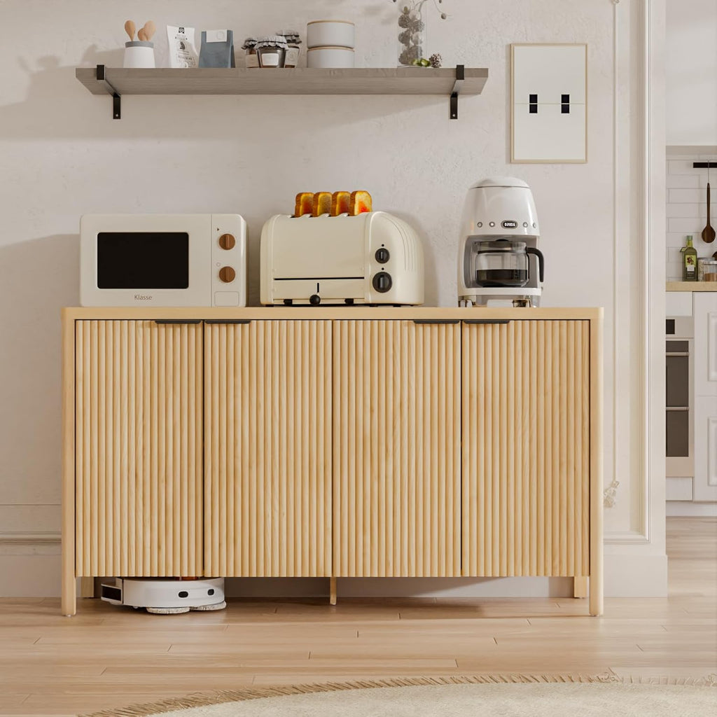 55'' Sideboard Buffet Cabinet with Storage Fluted Sideboard Buffet with Adjustable Shelves Coffee Bar Console Table