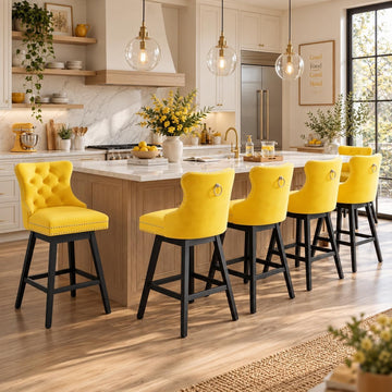 Yellow Swivel Bar Stools, Velvet Counter Height Bar Stool Set of 6