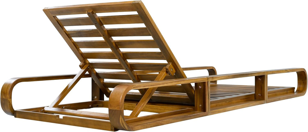 Pyke Patio Chaise Lounge Chair Outdoor, Acacia Wood Poolside Sun Lounger with Armrests, 4-Position Adjustable