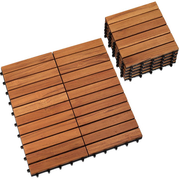 Hardwood Deck Tile (Pack of 10, 12"x12") - Interlocking Patio Tiles in Solid Acacia Wood, Oiled Finish, Waterproof, All