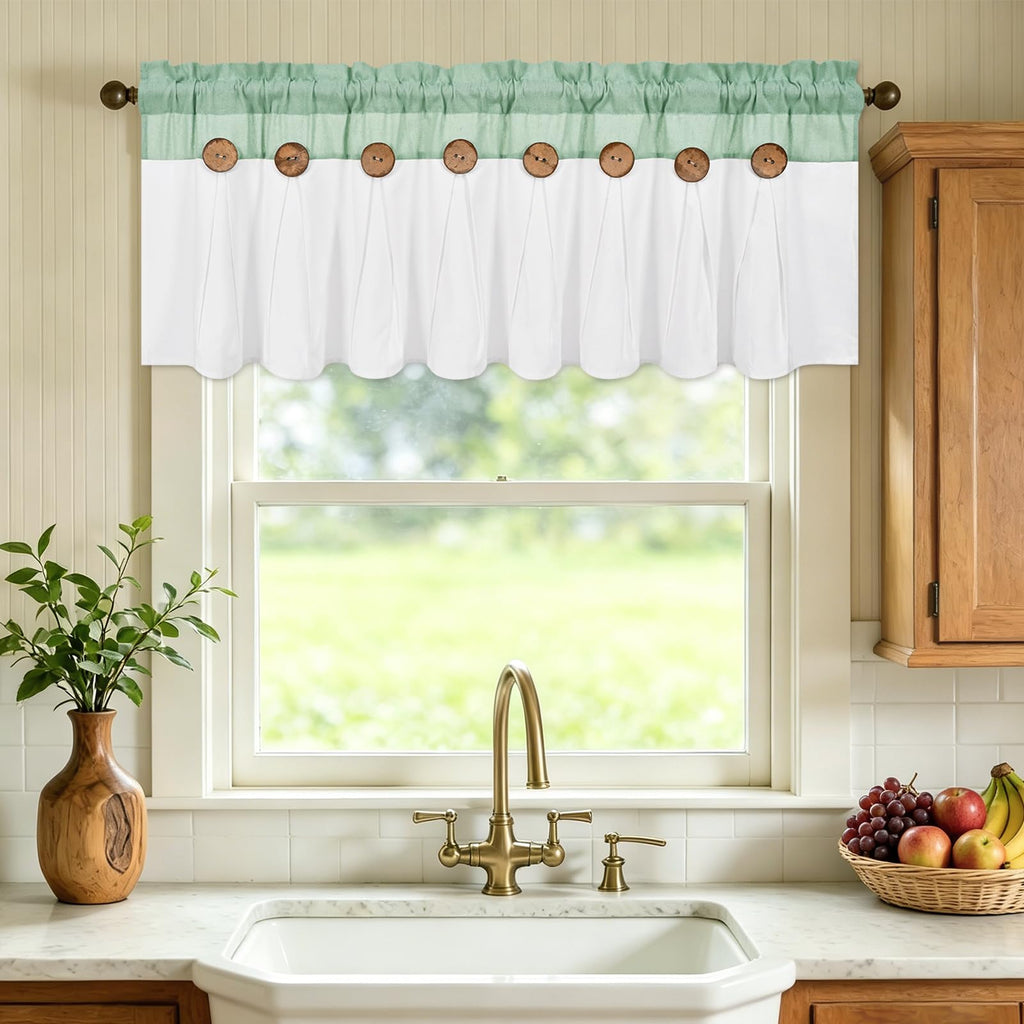 Farmhouse Valances for Windows 52x18, Cotton Linen, Teal & White