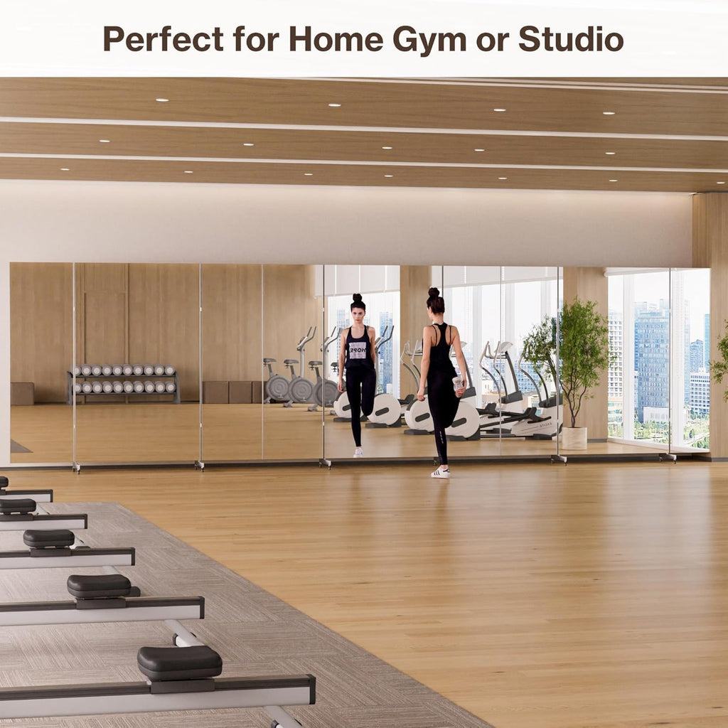 Full Length Stand Up Mirror on Wheels, 79''×67'', Large Tri-Fold Floor Mirror with Stand, Movable 3-Way
