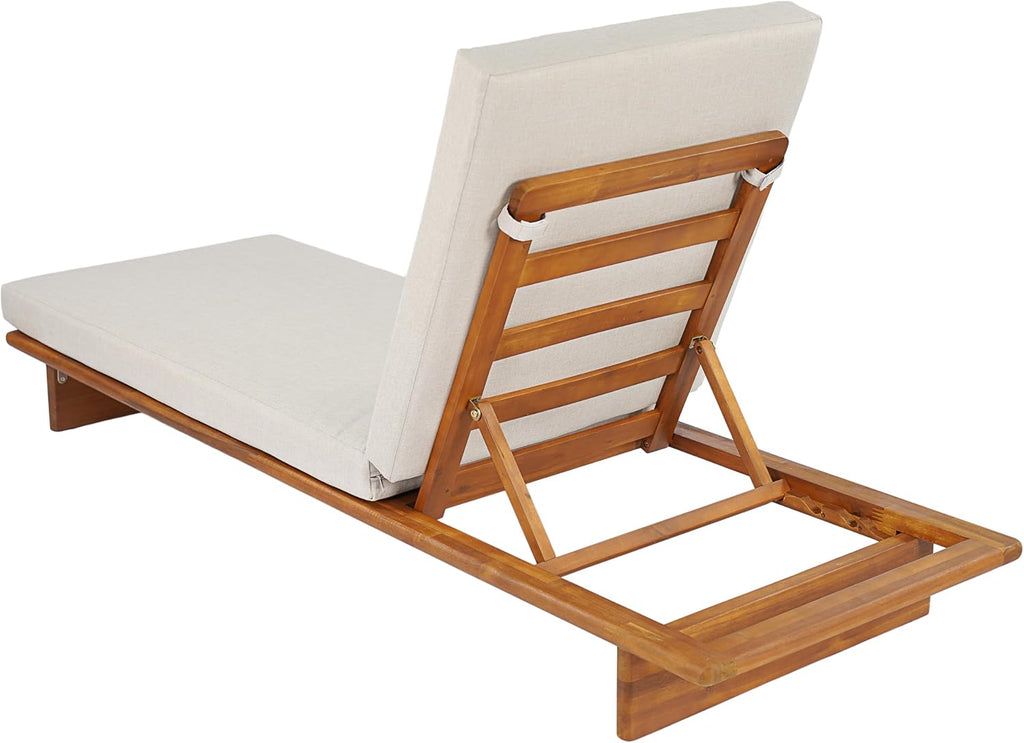 Acacia Wood Chaise Lounge Chair Outdoor with Water Resistant Cushion, 4-Position Adjustable Outdoor Recliner