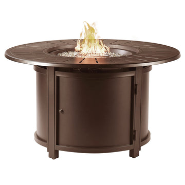 Round 44 in. x 44 in. Aluminum Propane Fire Pit Table with Glass Beads, Two Covers, Lid, 57, 000 BTUs in Brown Finish