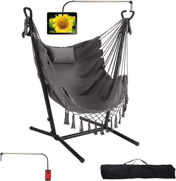 With Stand Phone Holder Included Double Hanging Chair Macrame Boho Handmade Adjustable Swing Indoor Outdoor Patio