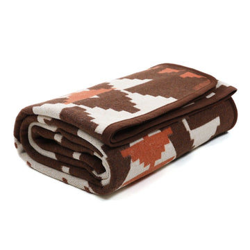 Merino Wool Camping Blanket Warm Outdoor Travel Throw, Aztec Brown