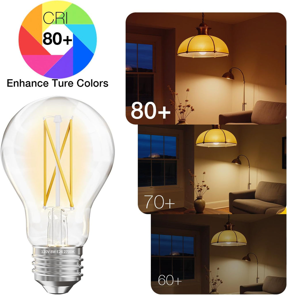 12 Pack A19 Vintage LED Edison Bulbs, 60W Equivalent, Dimmable, High Brightness 2700K Warm White, 800 Lumens, 8W E26
