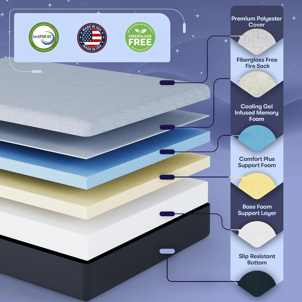 12 Inch Queen Mattress, Made in The USA, CertiPUR-US, Oeko-Tex, and Fiberglass-FreeTM Certified Cooling Bed, Gel