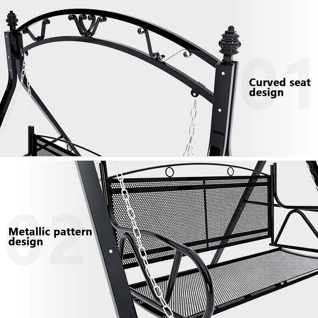 Upgraded Patio Swing with Canopy & A‐Frame Stand - Heavy Duty Outdoor Swing for Adults, Wicker Porch Swing Chair with
