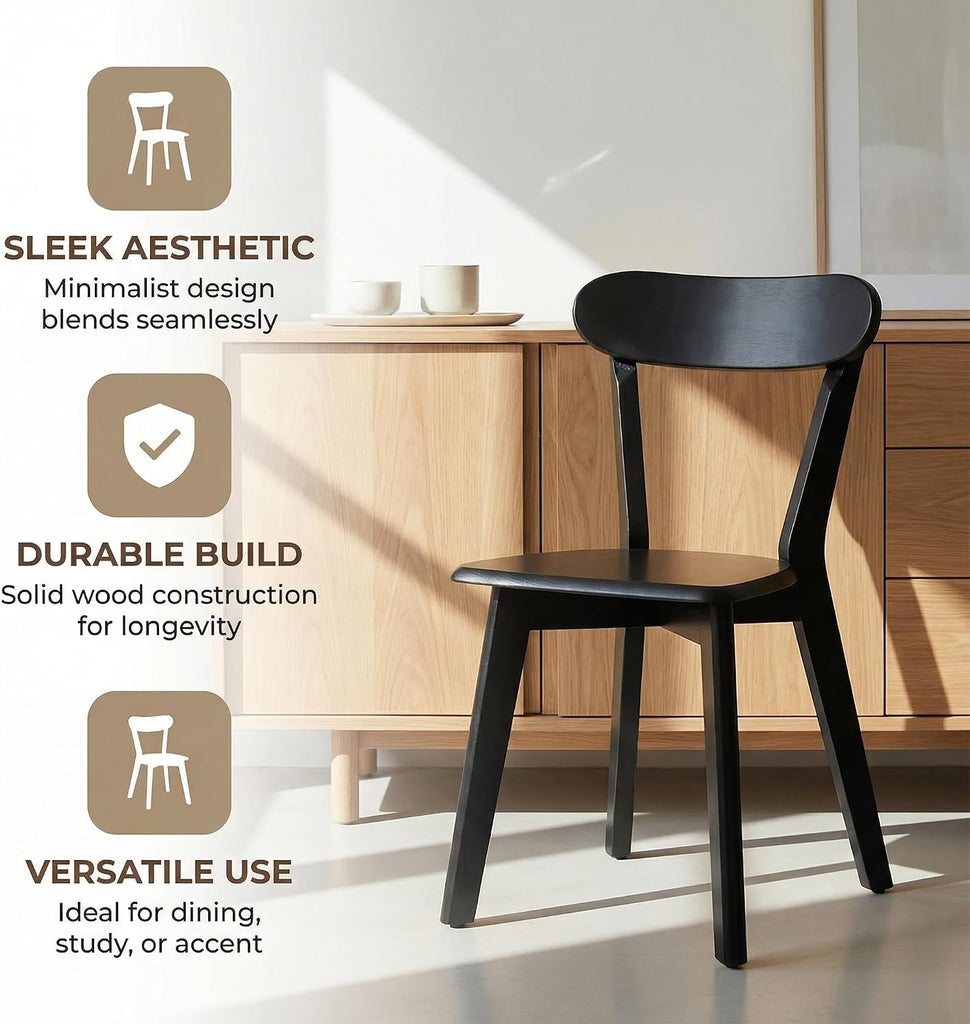 Farmhouse Solid Wood Dining Chairs Set of 4, Mid Century Modern Armless Kitchen & Dining Room Chairs with Curved Back
