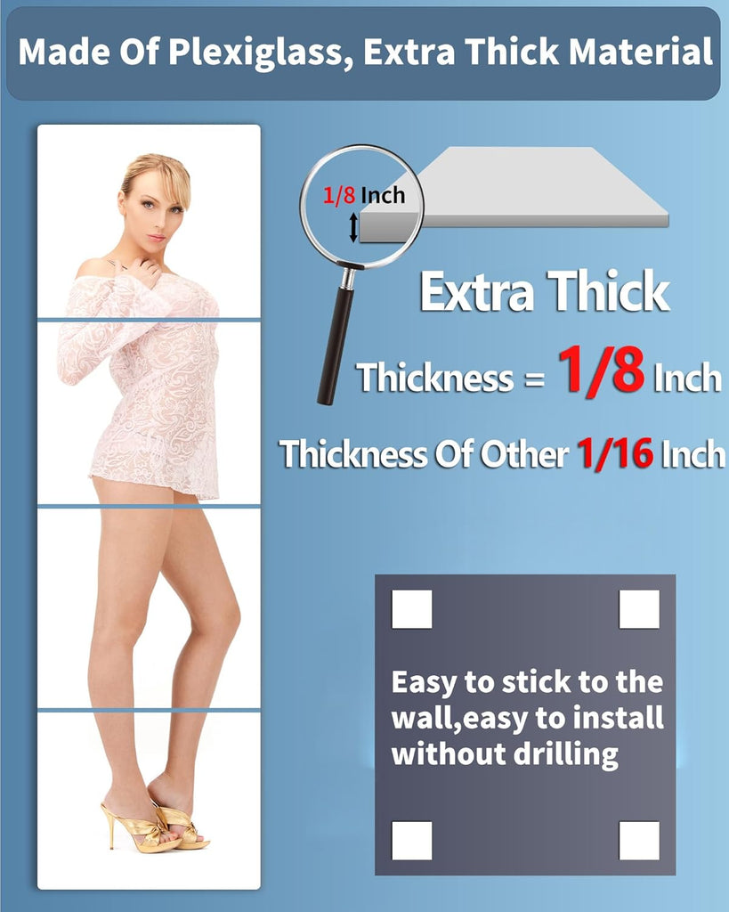 Shatterproof Wall Mirror Full Length , Acrylic Gym Mirrors , Extra Thick: 0.12 inch, 12 x 12 inch x 4 Pcs, Workout
