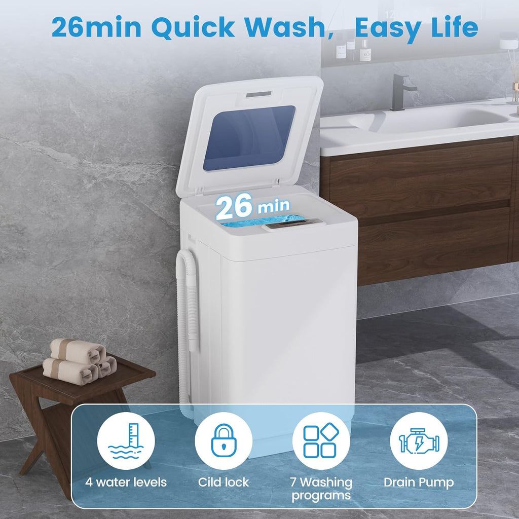 Portable Washing Machine, 20 Lbs Full-Automatic Portable Washer with 7 Wash Cycles, LED Display, Electric Laundry