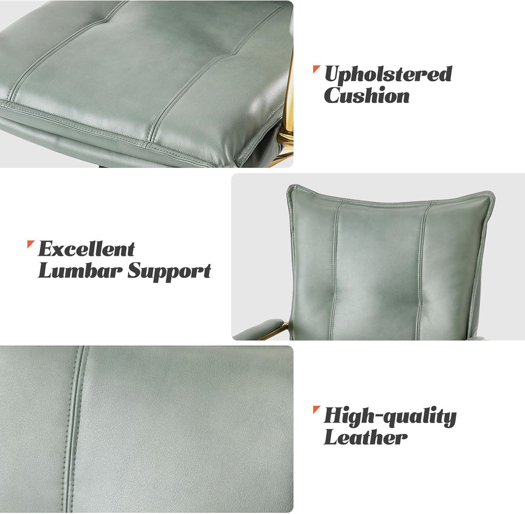 Faux Leather Home Office Desk Chair, Adjustable Swivel Computer Chair with Golden Legs and Arms, Comfy Upholstered