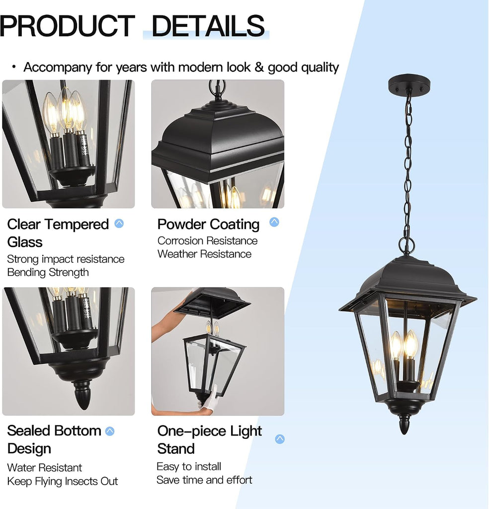 Outdoor Pendant Light, 3-Light Exterior Hanging Porch Light