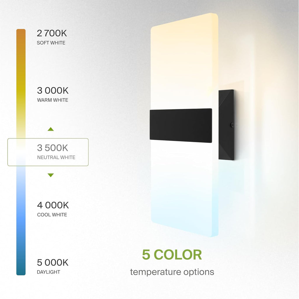 14 Inch Indoor LED Wall Sconce - 24W 2700K-5000K Dimmable Black Wall Sconce Lights - Modern Wall Sconces Hardwired