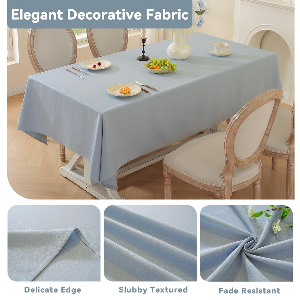 Table Cloth (Fits 4 Foot Table) Rectangle Linen Waterproof Textured Light Blue Tablecloth, Washable Wrinkle Free