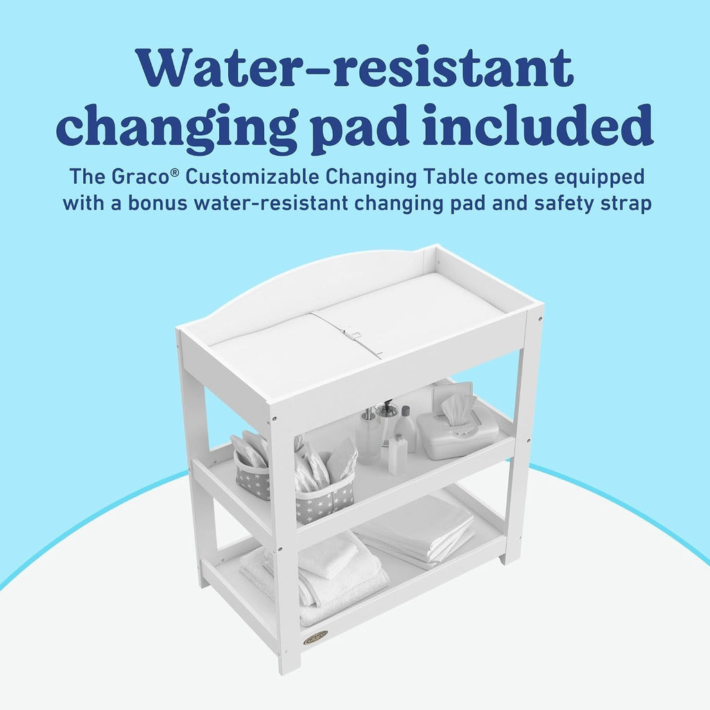 Customizable Changing Table with Water-Resistant Changing Pad, White | Customizable Modern Flat or Classic Arched
