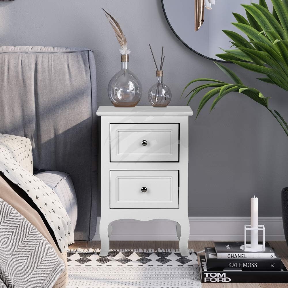 White Nightstand Set of 2, Nightstands with 2 Drawers, Bed Side Table/Night Stand, Small Nightstand , College Dorm