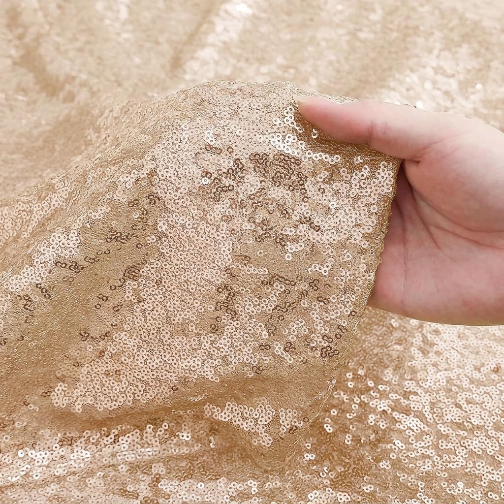 72 Inch Round Champagne Sequin Tablecloth