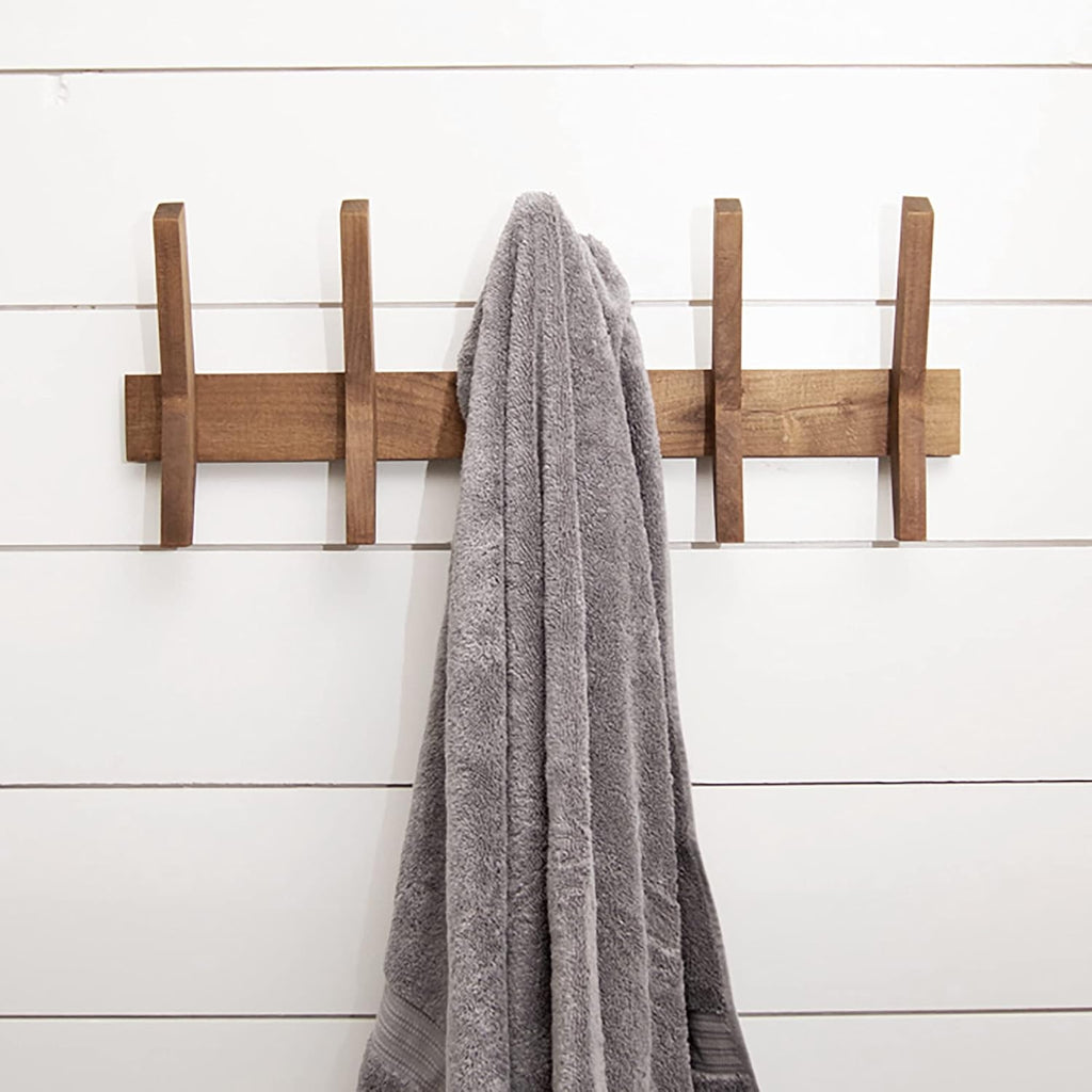 24-Inch Mid Century Coat Rack with 5 Wooden Hooks, Farmhouse Style Hookrail , and More, Solid Wood, 9.5" H x 24" W x