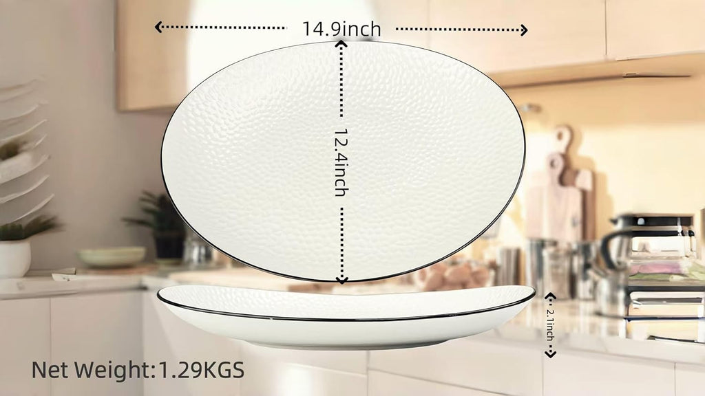 15" Large Serving Platter - Oval Large Serving Tray, Ceramic Serving Dish, White Platters for Serving Food