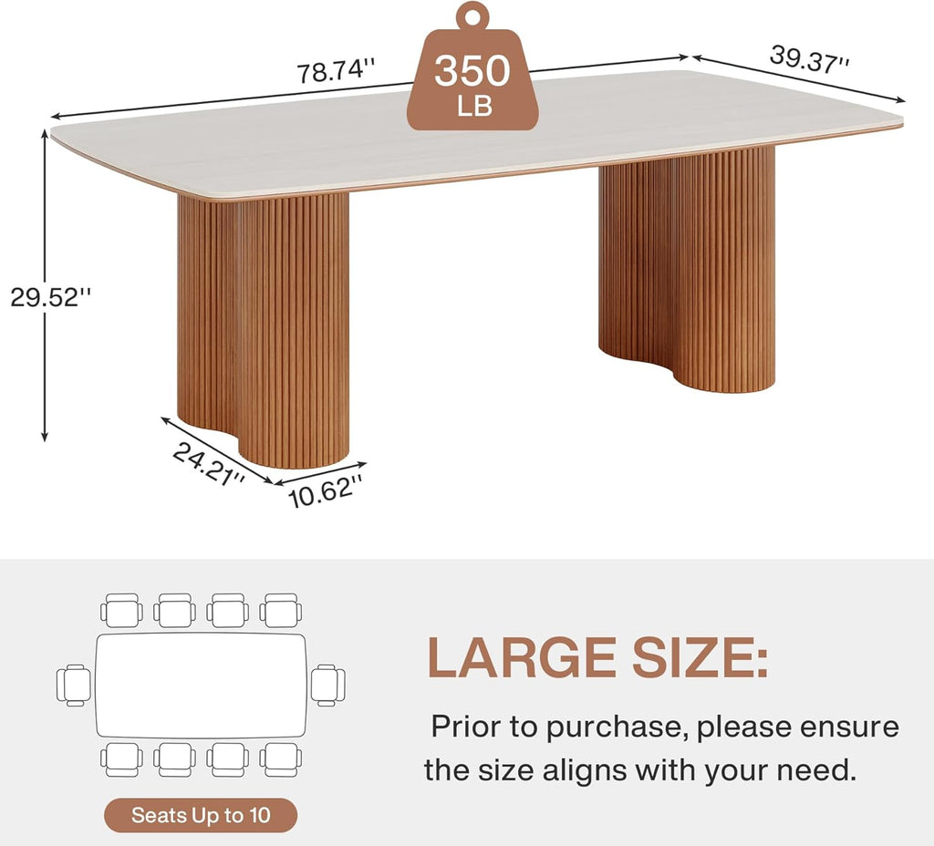 78.7" Sintered Stone Dining Table for 8-10，Luxury Rectangular Kitchen Table with Solid Wood Legs, Mid-Century Dining
