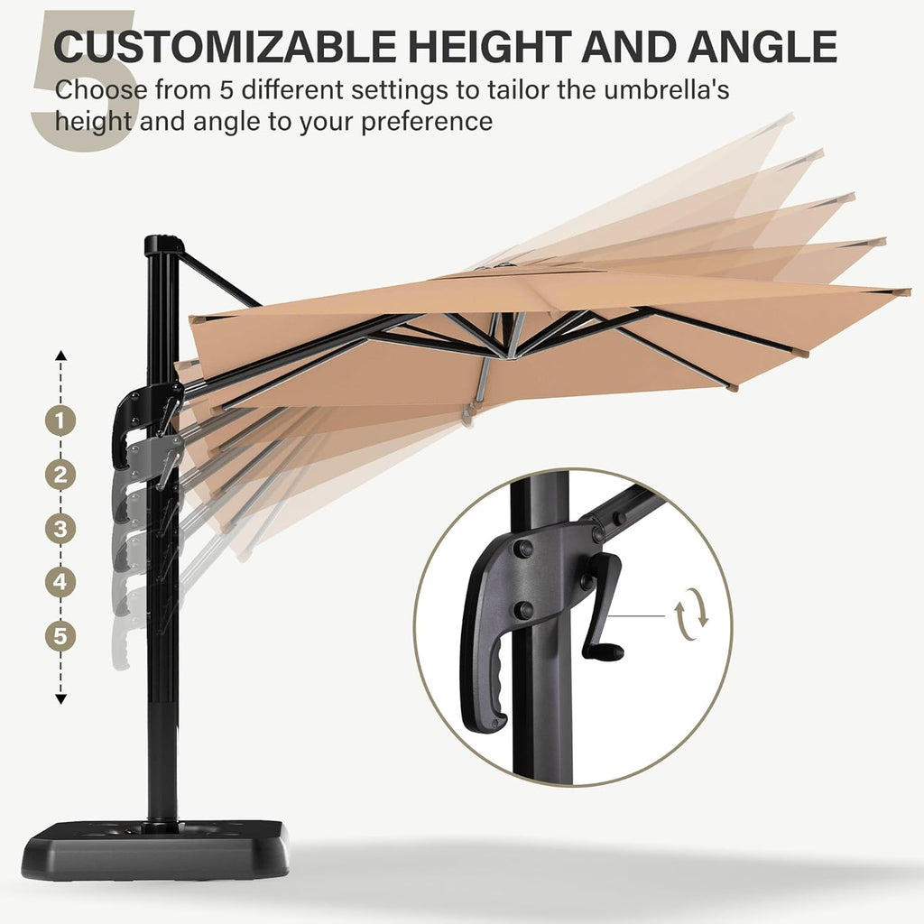 10FT Cantilever Patio Umbrella, 360° Rotating Offset Umbrella with Aluminum Frame, Large Square Sunshade Pool, Deck