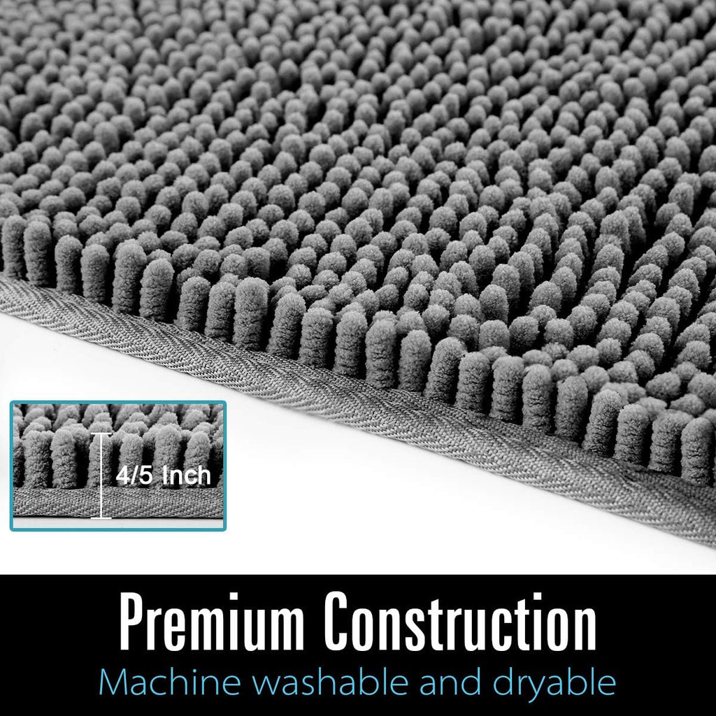 Luxury Bathroom Rug Shaggy Bath Mat 24 x 60 Inch, Gray | Washable Non Slip Bath Rugs Shower, Soft Plush Chenille