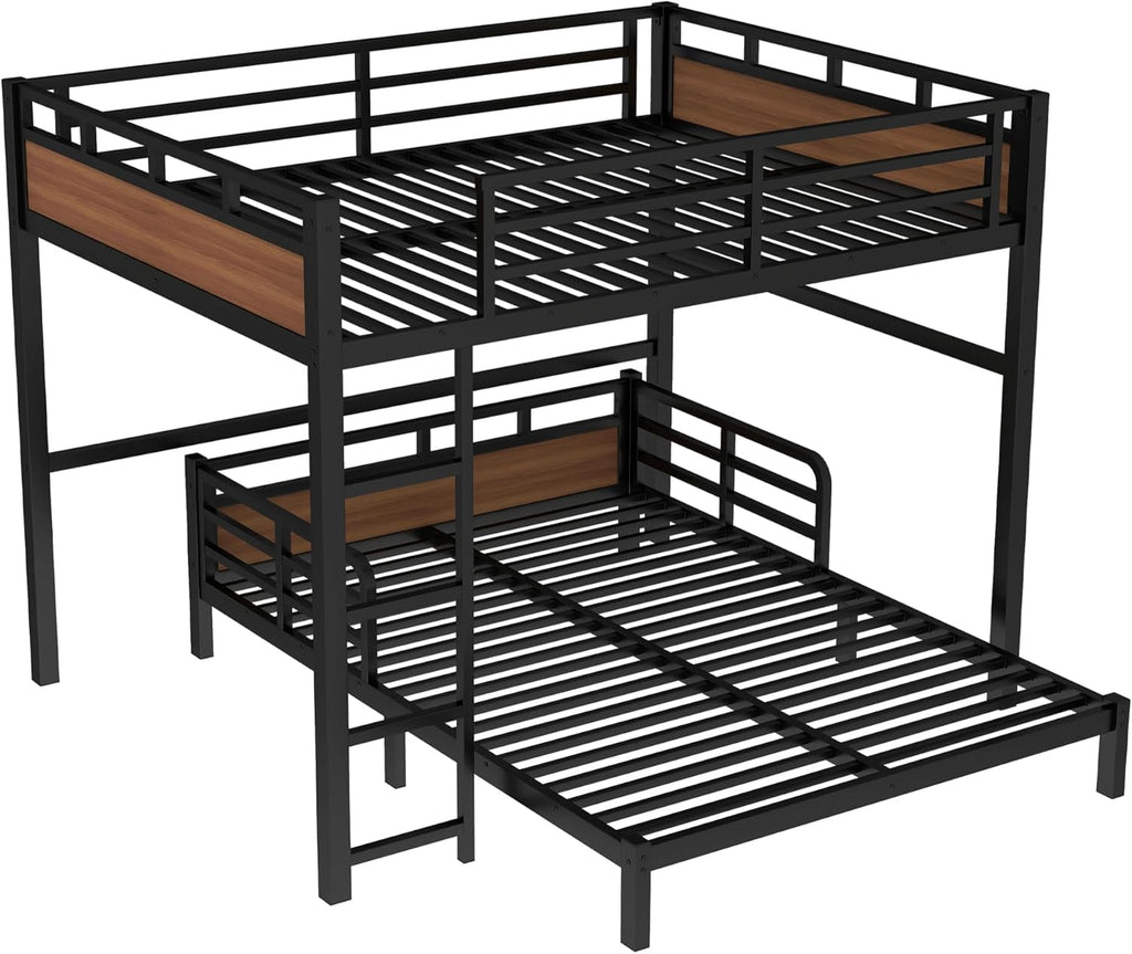 Queen Over Queen Bunk Bed with Headboard and Full Length Guardrail, Separable Bunk Bed Queen