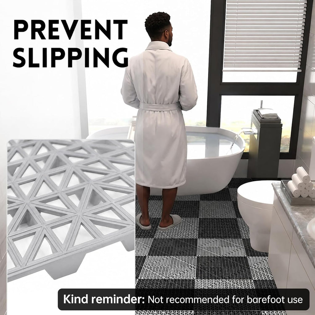 Modular Interlocking Cushion Drainage Floor Tiles, 16-Pack 11.8"x11.8" PVC Raised Non-Slip Interlocking Mats with Drain