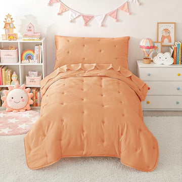 Toddler Bedding Set for Girls Boys 4-Piece Kids Bedding Set Orange