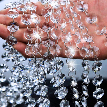 6 Strands 19.7 Ft Crystal Glass Bead Garland, Clear Octagon Beads
