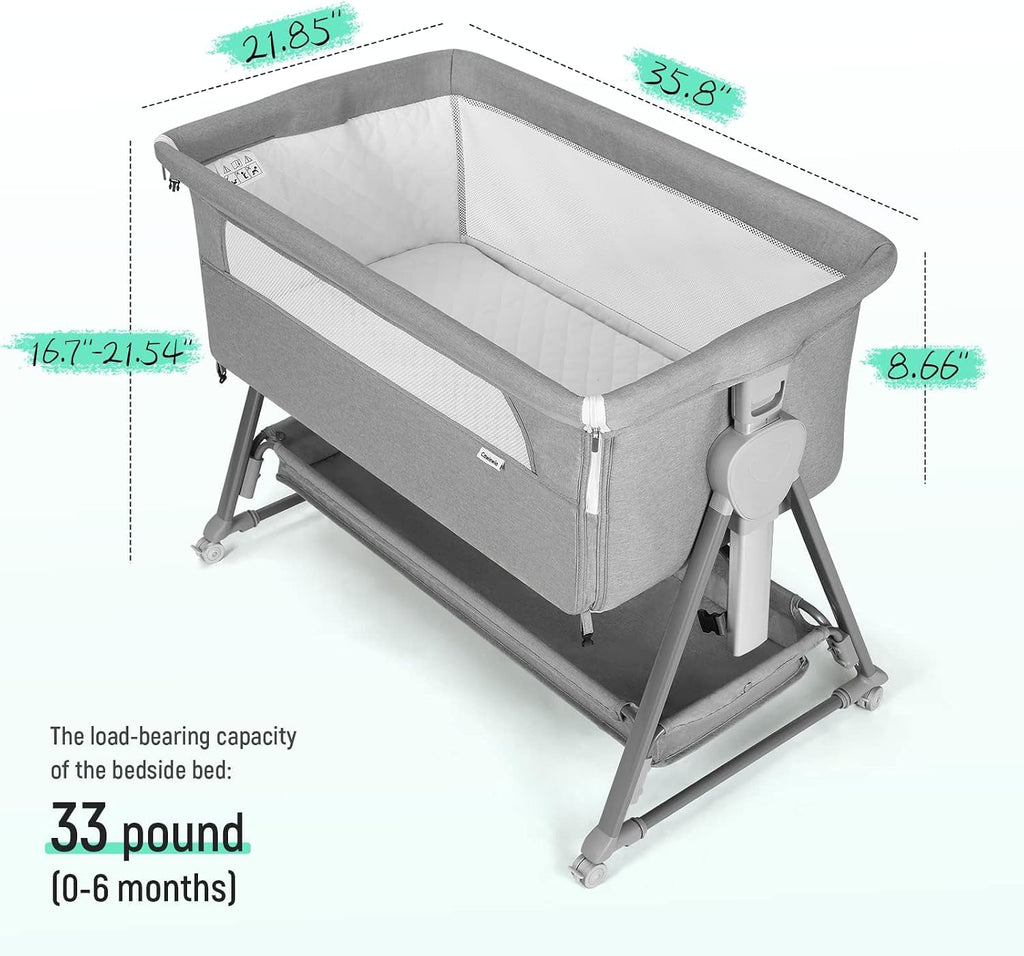 Bassinet Bedside Sleeper, Baby Bassinet with 7 Adjustable Height, Bedside Bassinet for Baby with Storage, Breathable