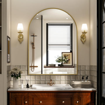 Arch Bathroom Mirror, 20x30 inch Arched Bathroom Mirror/Wall Mounted Vanity Mirror - Arch Metal Frame Wall Mirror