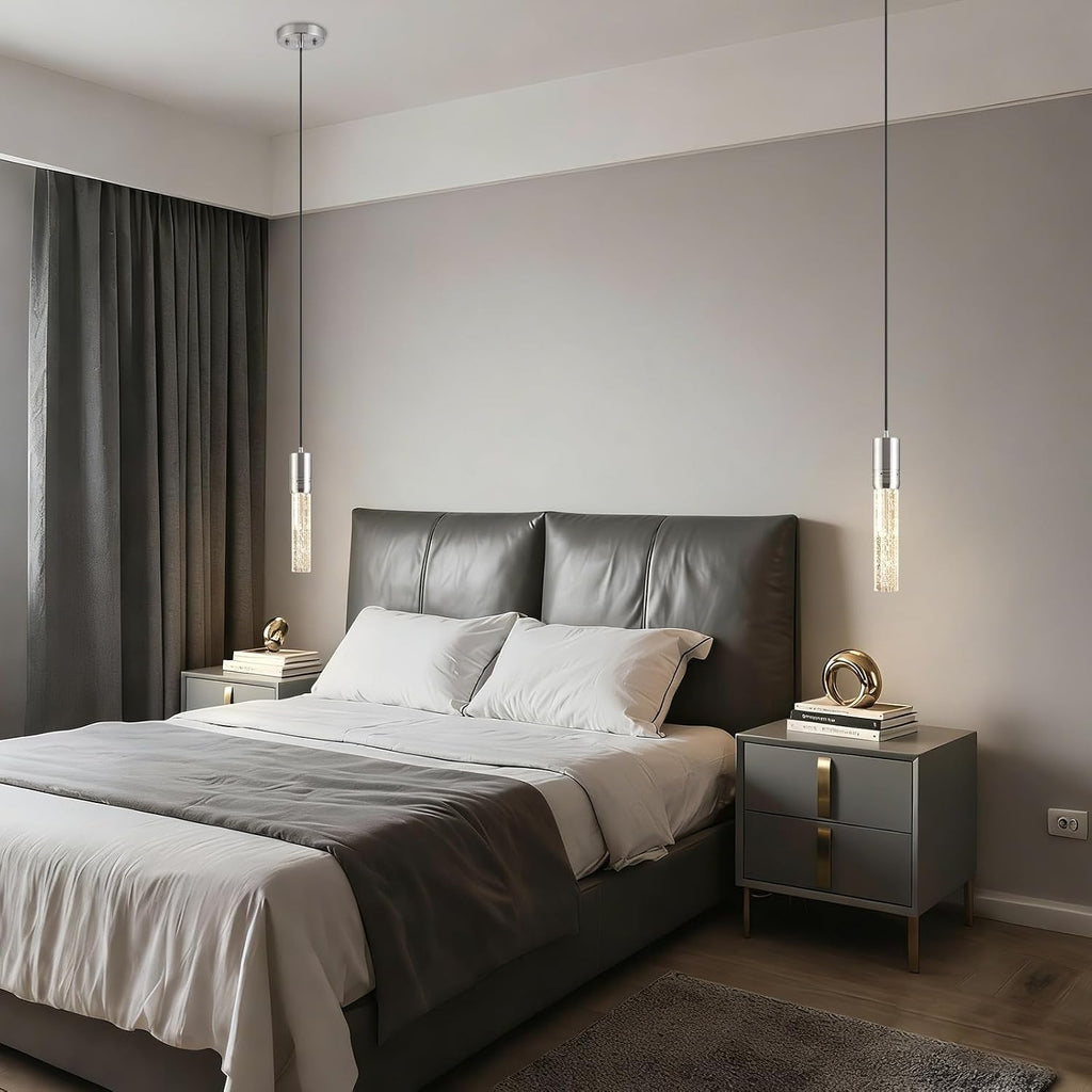 Brushed Nickel Pendant Lights Kitchen Island, Crystal Bubble Pendant Lights, Adjustable Modern Pendant Light Fixtures