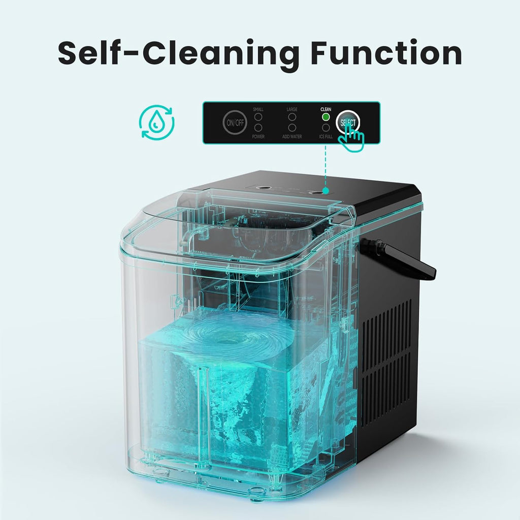 Ice Maker Machine with Handle,26lbs in 24Hrs,9 Ice Cubes in 6 Mins,Auto-Cleaning Portable Ice Maker with Basket