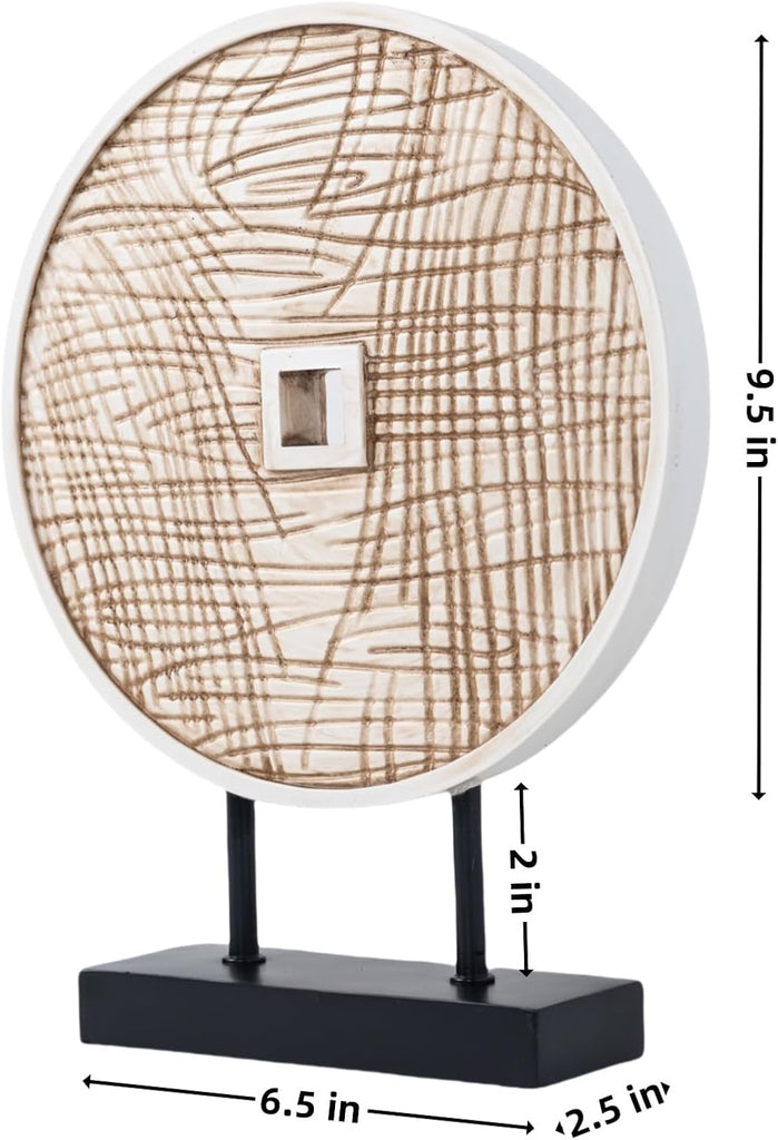 Unique Round Coin Sculpture Decorative Objects for Shelf Home Decor Accents, Modern Abstract Tabletop Decor Items