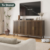 63" Long Sideboard Buffet with 4 Slatted Doors, Farmhouse Buffet Storage Cabinet with Adjustable Shelf