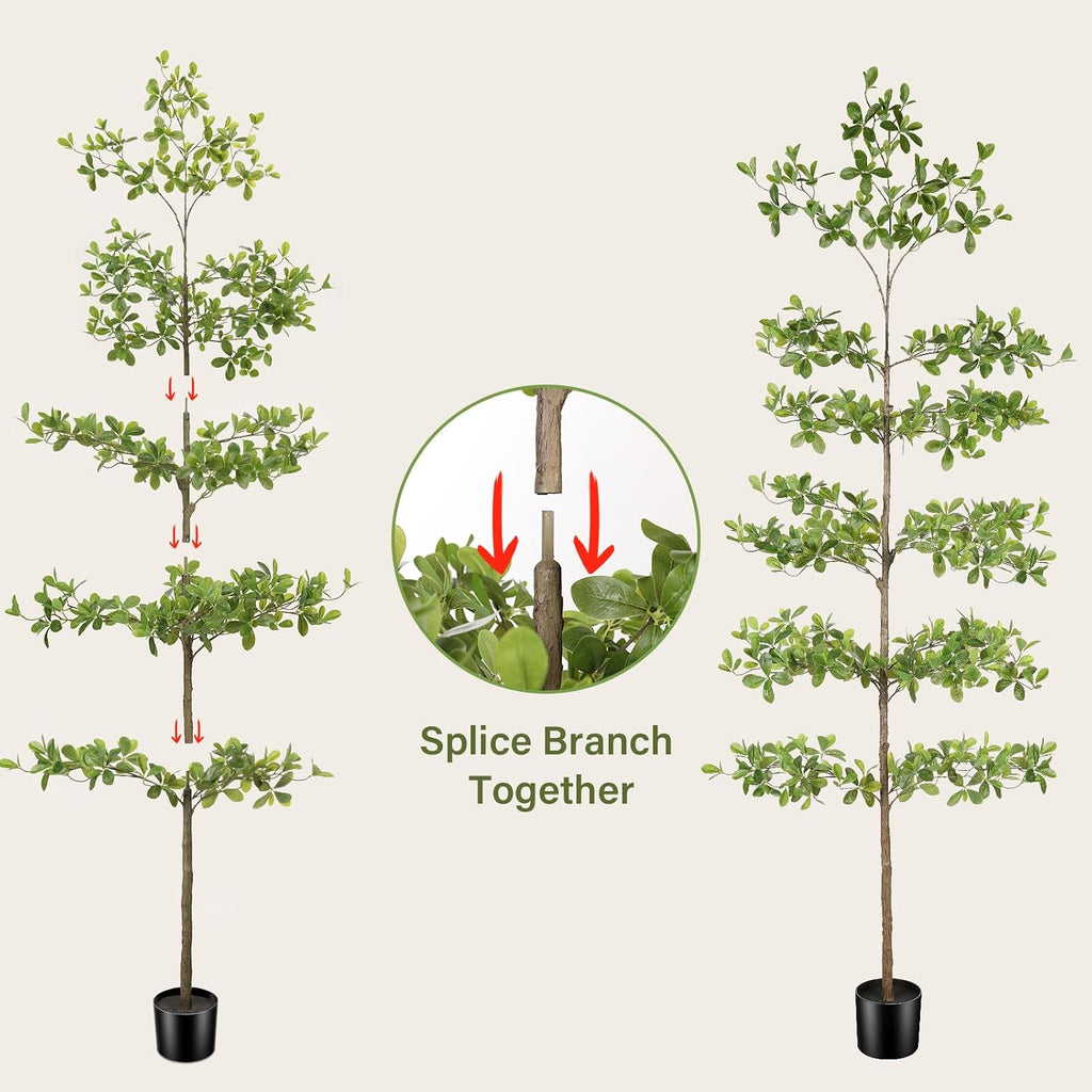 Faux Black Olive Tree 8FT - Tall Artificial Shady Lady Tree with Natural Wood Trunk and Realistic Leaves, Large Fake